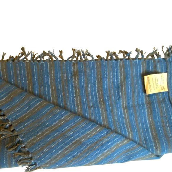 Vintage Blue Brown striped Cotton Fringed 18 x 108‎ POTTERY BARN Table Runner - Picture 2 of 6
